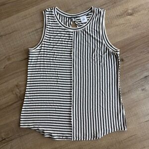 Cabi 3417 Mixed Stripe Tank Top Womens Large Gray White Keyhole Back Sleeveless